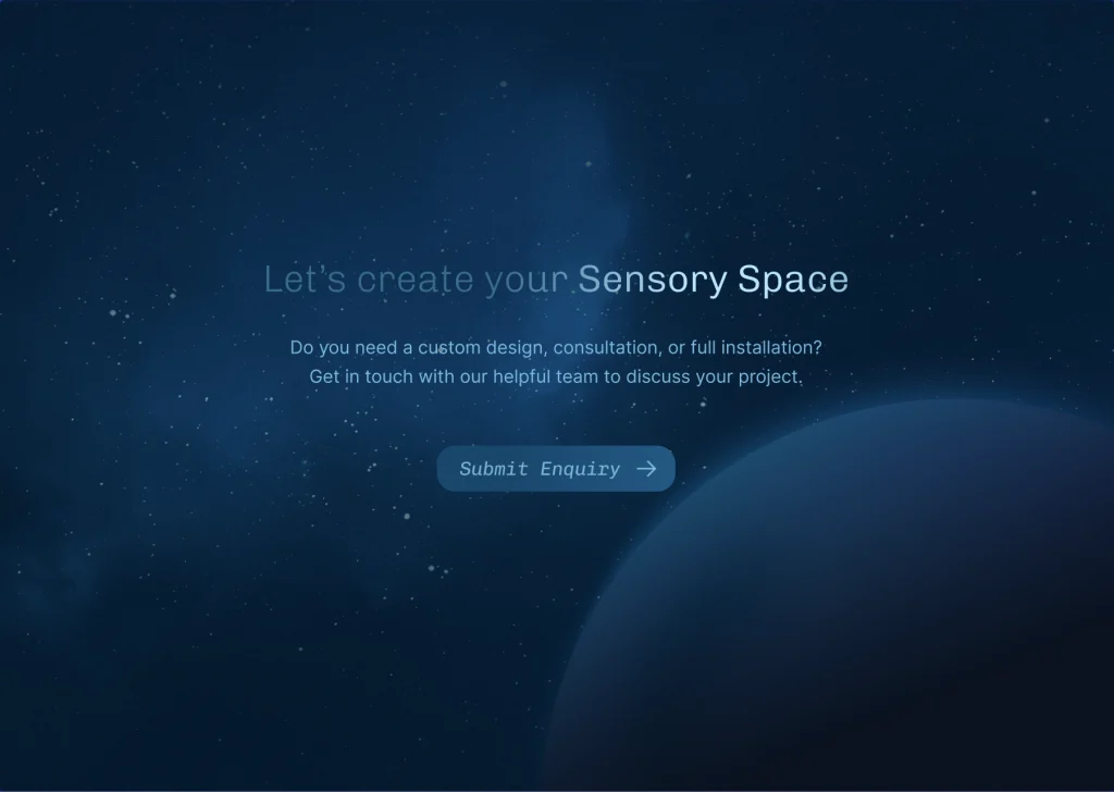 Custom sensory space design and web development services with consultation and installation options.